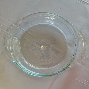 Vintage Pyrex 9.5” Clear Glass Pie Plate |  Green Tint |  USA Made |  1.75” Deep